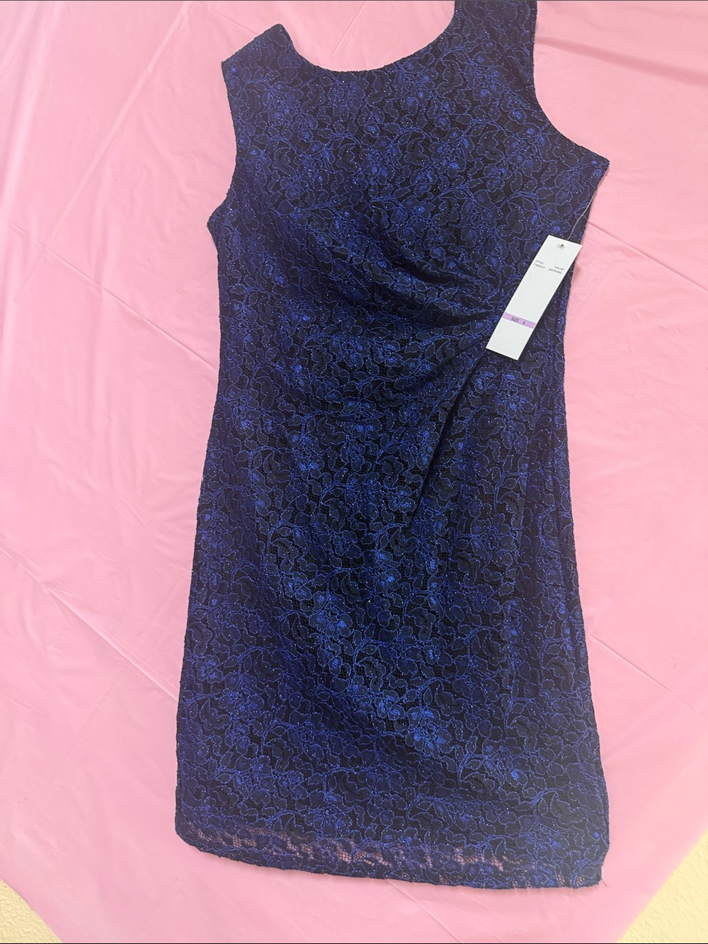 Leslie Fay Navy Blue Lace Midi Sheath Dress
